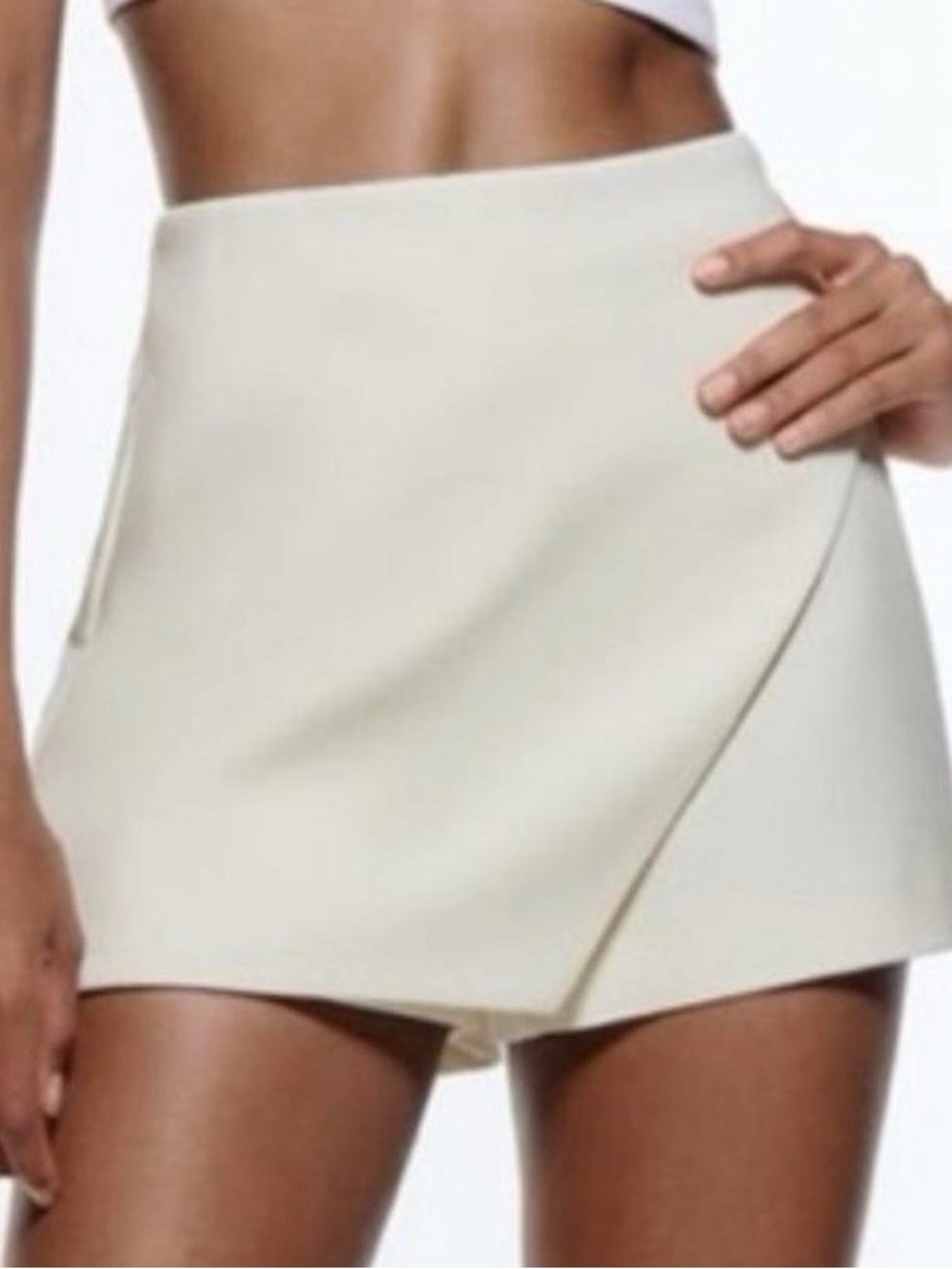 Zara White Wrap-Front High-Waist Skort